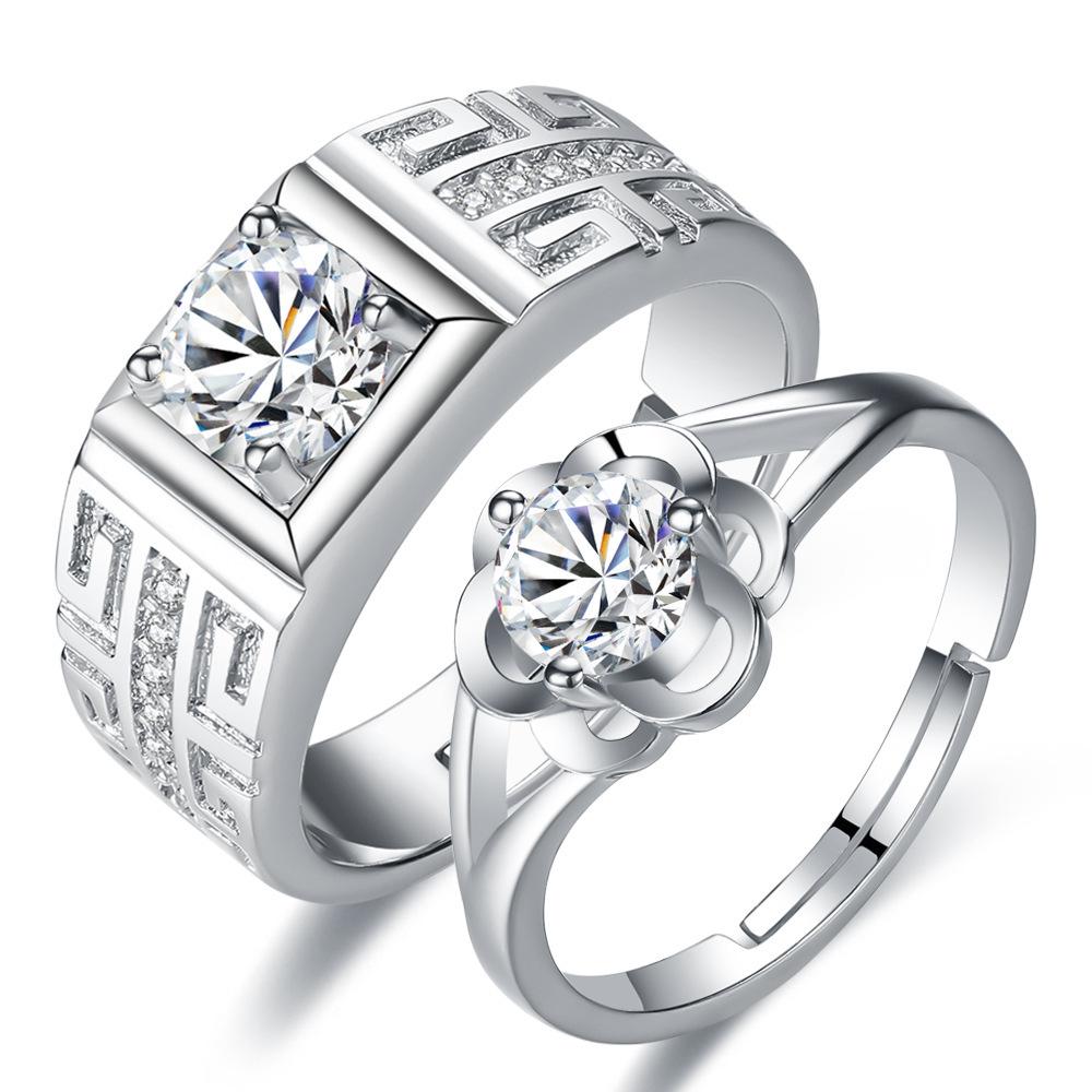 

2PCS Couple Ring 925 Sterling Silver AAA Zircon for Women and Men Sweet Wedding Fine Jewelry Accessories Party Gift resizable