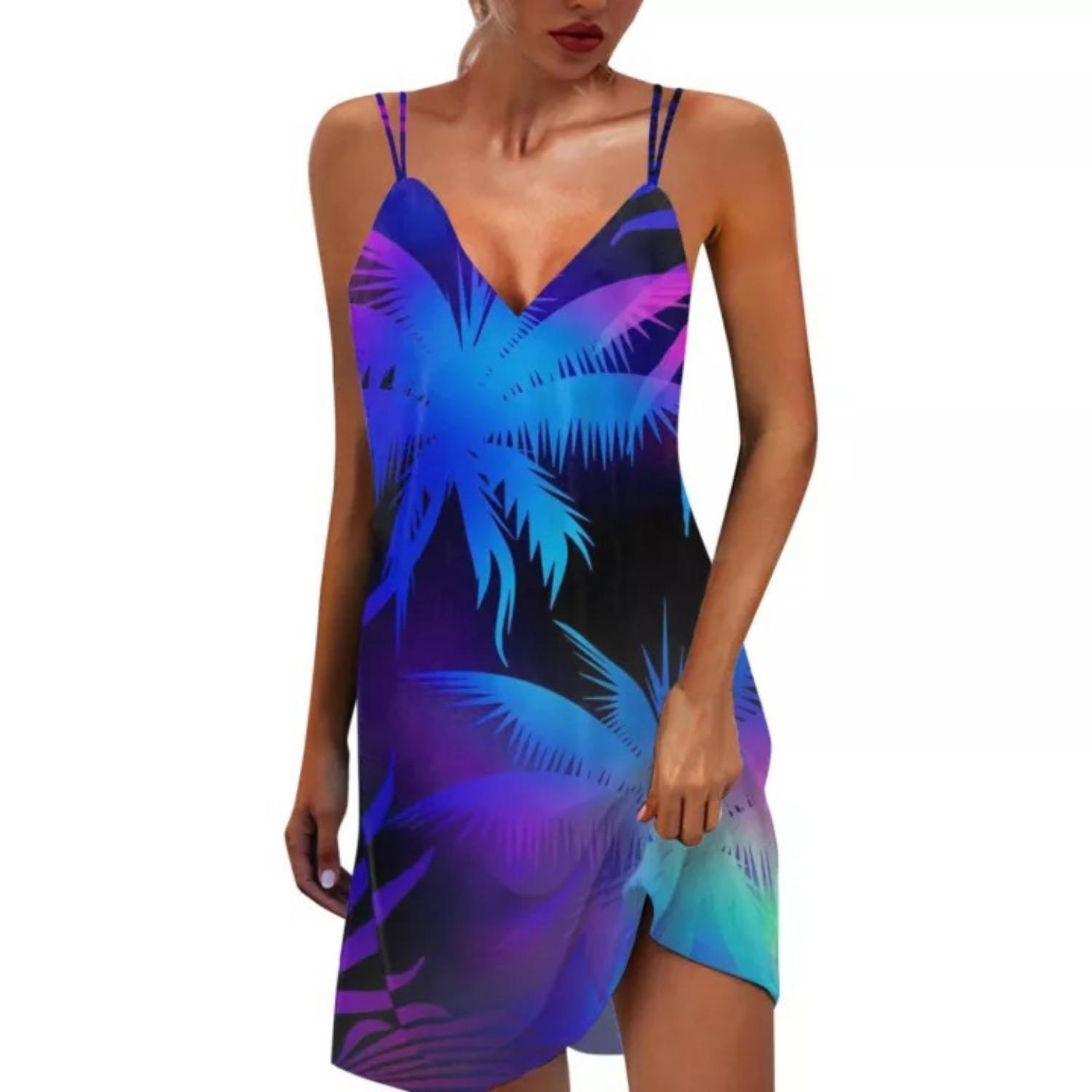 

2025 Новое женское платье с заниженной талией, элегантное платье с принтом, весна-лето, свободное и удобное 5XL синий