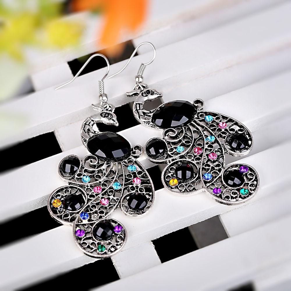 Vintage Retro Style Peacock Teardrop Tail Dangle Earrings Wedding Ear Hooks