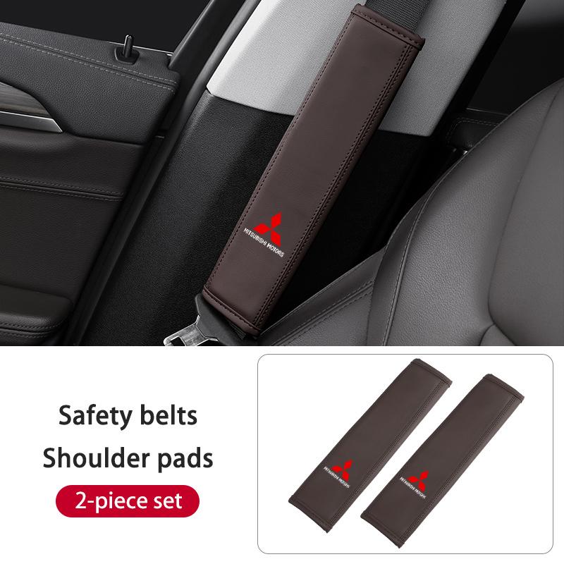 xkhr10 Leather Car Seat Belt Protector Pad Shoulder Strap Cover Interior Accessories For Mitsubishi Outlander Lancer L200 ASX Pajero
