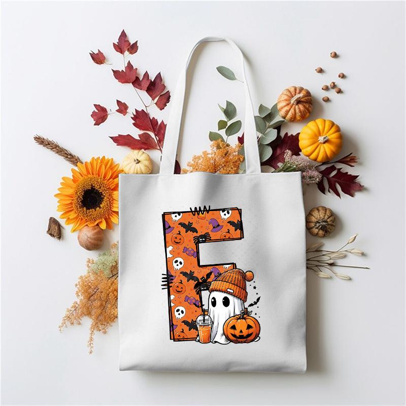 Halloween 26 Letter Cartoon Print Peripheral Student Tote Bag Large Capacity Canvas Bag