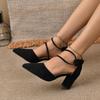 2025 New Spring Autumn Women Heels Ankle Cross Strap Thick High Heel Sexy Female Shoes Casual Suede Black Pointed Toe Pumps