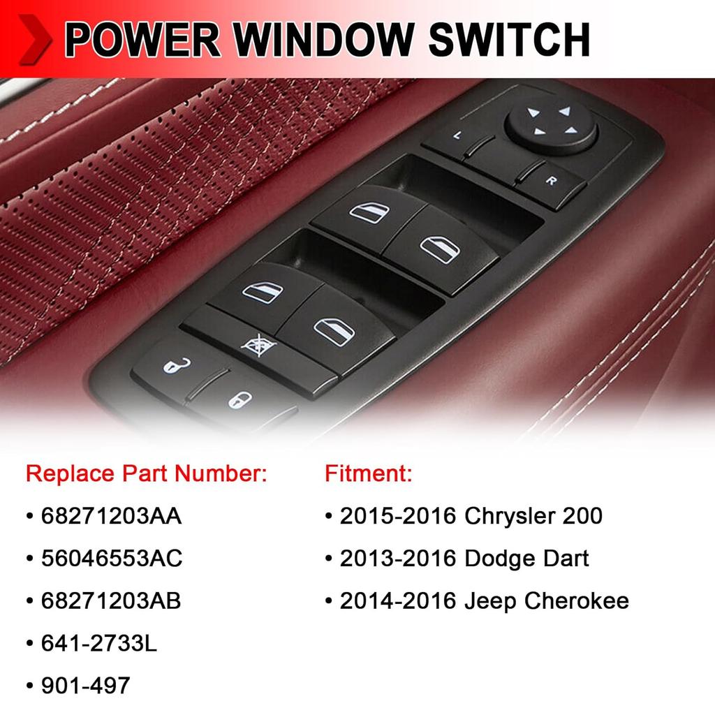 68271203AB Power Window Master Switch Front Driver Left Side Fit for Dodge Dart 2013-2016, Fit for Jeep Cherokee 2014-2016, Replace 68271203AA