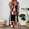 Summer New Women's Floral Print V-neck Short Sleeve Loose Long Midi Dress Casual European American Style for Women