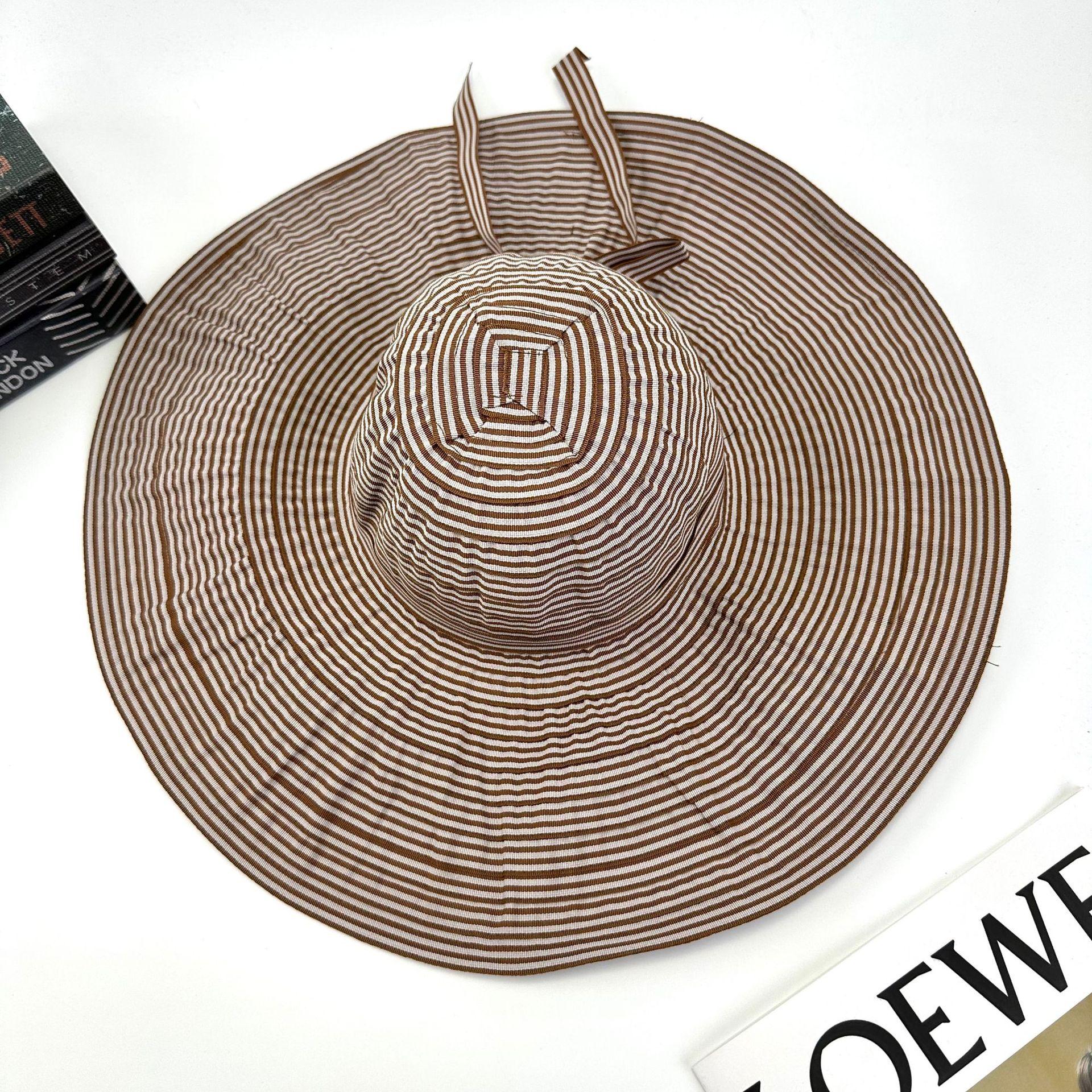 

Summer Striped Bucket Hat Women S Outdoor Folding Sunshade Sun Hat Suitable For Seaside Photos M（56-58cm） темно-коричневого кольору