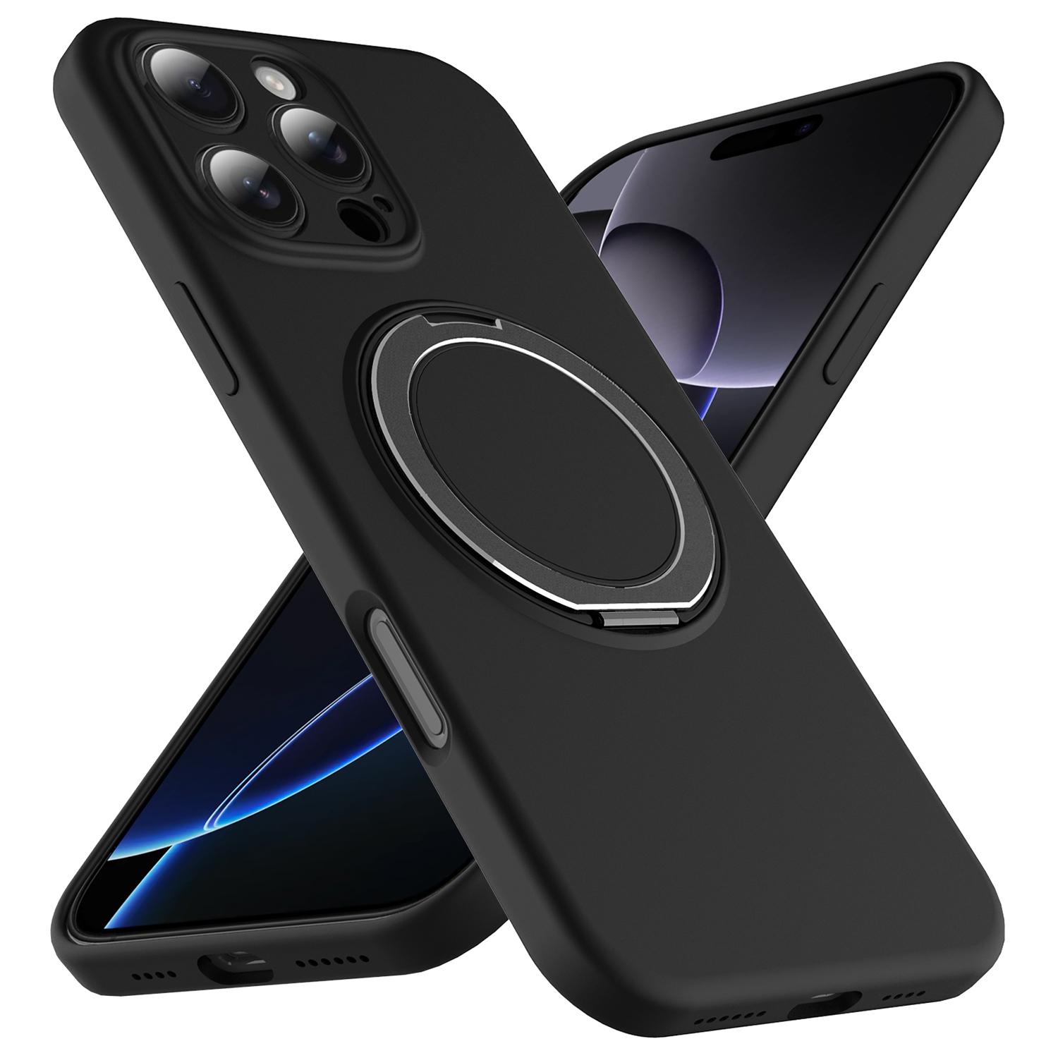 

For iPhone 16 Pro Max Case Compatible with MagSafe Rotating Metal Kickstand PC+Silicone Phone Cover Grey