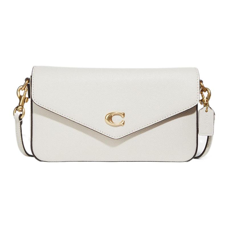 Coach Wyn 21 Solid Color Flip Envelope Snap Leather Shoulder Crossbody Bag Small Women White