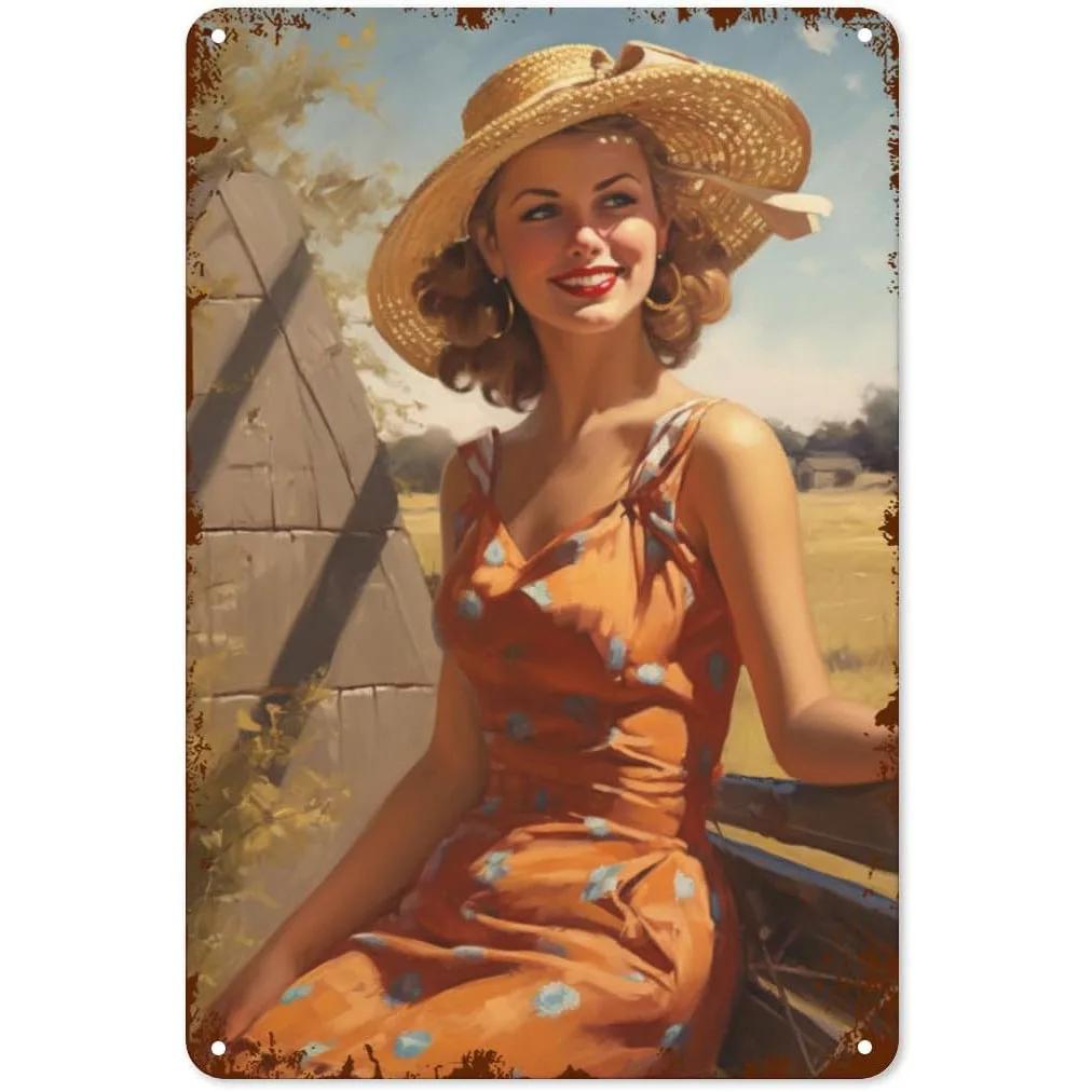 Vintage Pinup Girl Fast & Sexy Girls Classic Car Automobile Metal Tin Sings For Man Cave Garage Bar Cafe Clubs Car Decor Posters