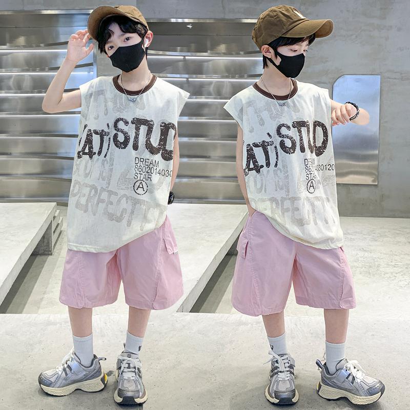 Boys' Summer Dress Set 2026 New Summer Mid to Large Children's Clothing Rascal Handsome Boys' Sleeveless Tank Top Thin Summer Style Trendy