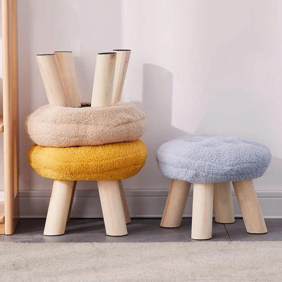 Cookie Small Stool Soft Seat Chair Girlish Heart Bedroom Solid Wood Bench Lliving Room Kids Shoe Changing Stool Home Furniture