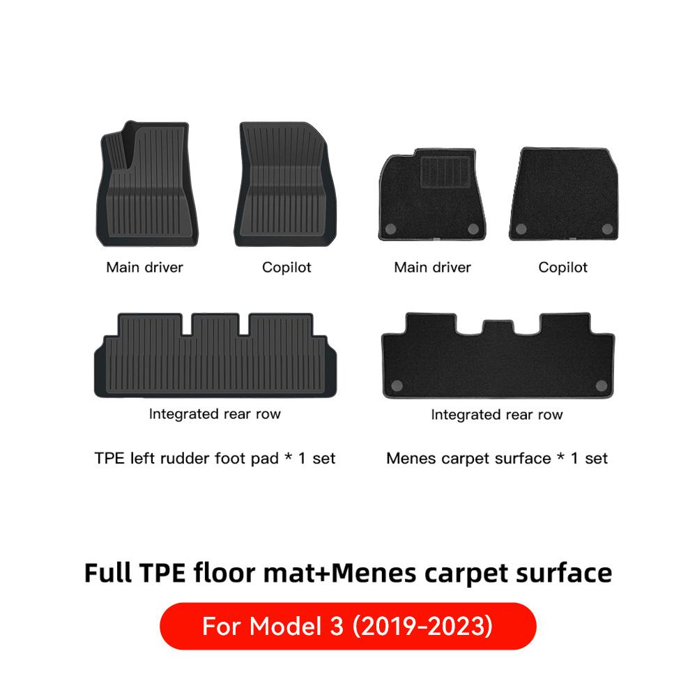 YZ For Tesla Floor Mat Model Y 2025-2025 Model 3 Highland Car Trunk Mat Luggage Mat TPE Waterproof Anti-Slip Set Floor Liner Mat