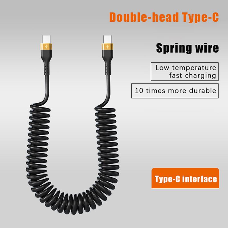 120W USB Typ C Snabbladdningskabel 6A Fjäder Teleskopisk Billaddningskabel Höghastighetsladdning Datakabel Telefontillbehör