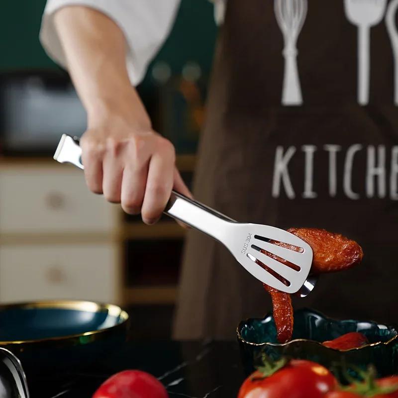 Cooking Tools Kitchen Accessories 1pc Non Slip Stainless Steel Food Tongs Meat Salad Bread Clip Barbecue Grill Buffet Clamp
