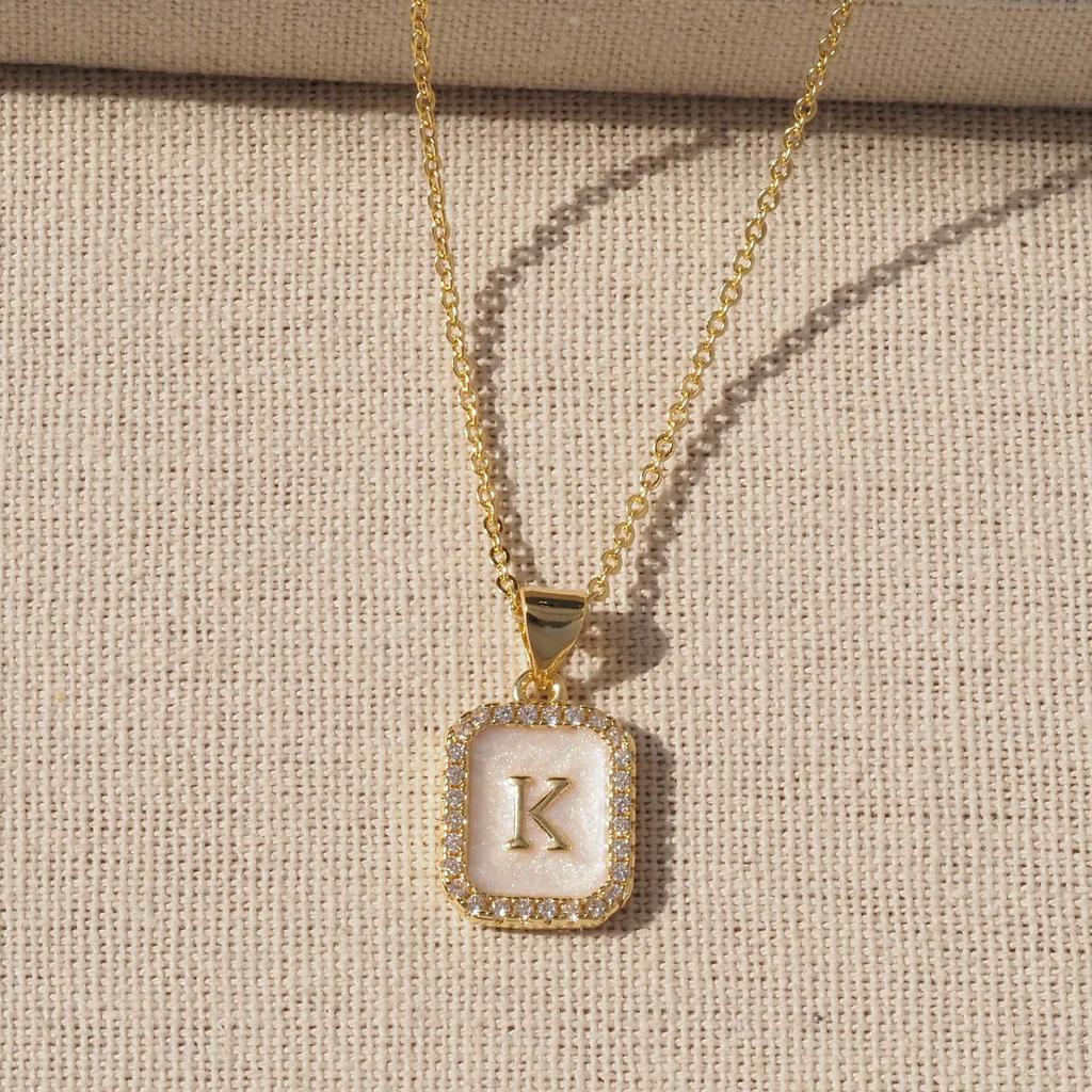 Trendy Gold-Plated A-Z Initial Pendant Necklace with Enamel Finish