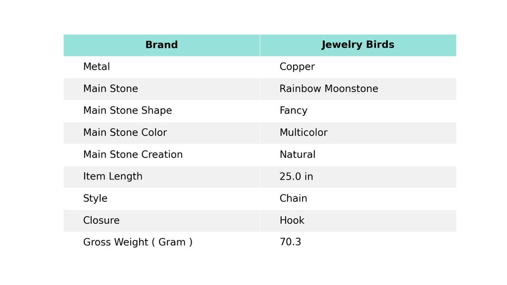 Crown Chakra Rainbow Moonstone Gemstone Copper Chain Engagement Necklace Jewelry V-18