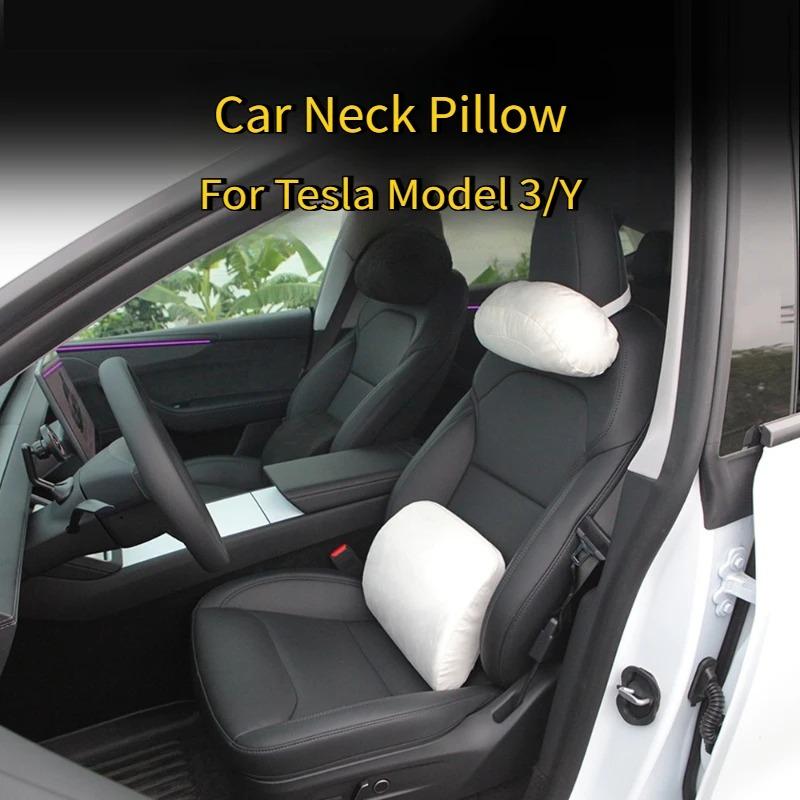 For Tesla Model 3/Y Car Neck Pillow Memory Cotton Protective Lumbar Support Backrest Relieves Pressure Car Headrest Assesories