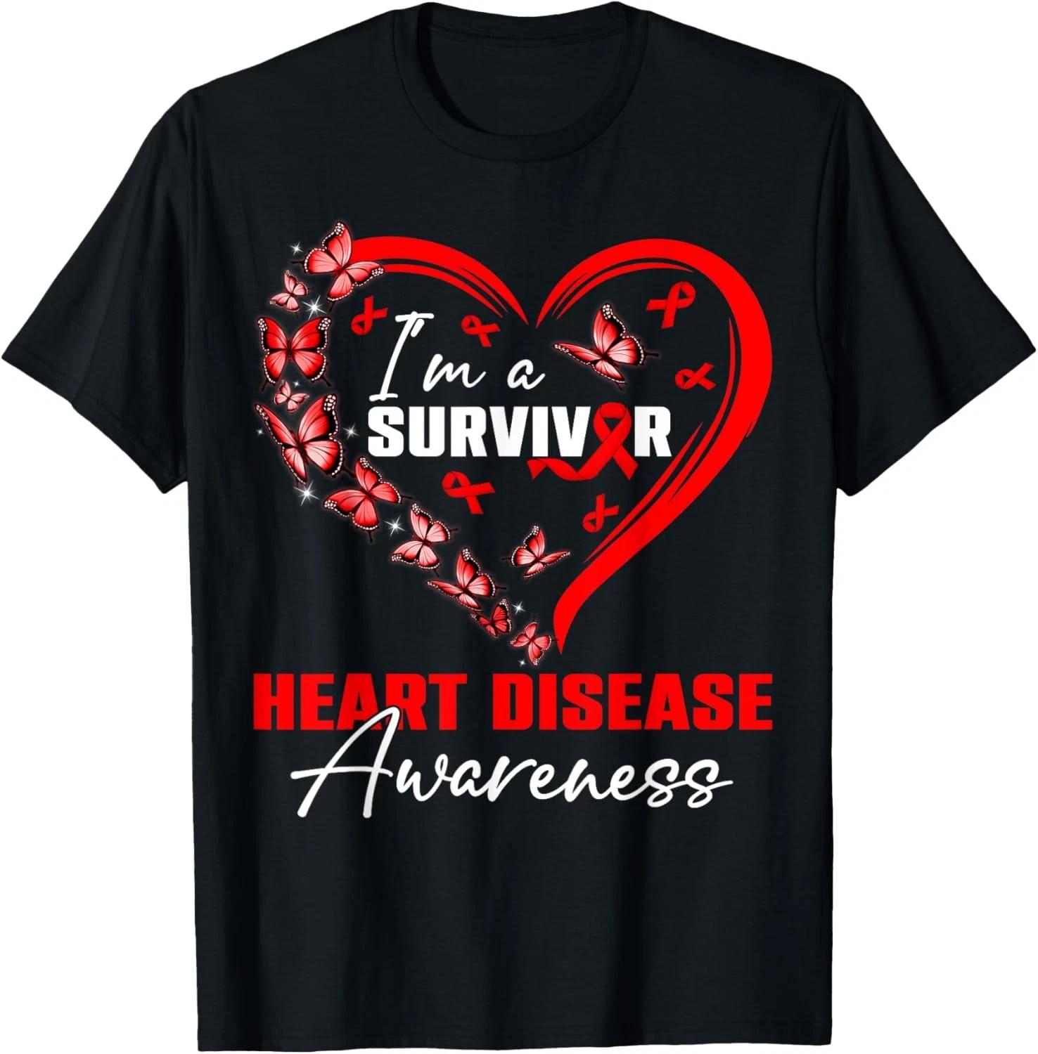 

I m A Survivor Heart Disease Awareness Red Butterfly Heart T shirt 2XL
