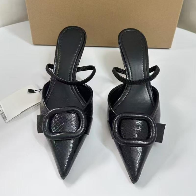Szpilki Damskie Buty Płytkie Czubek Szpilka Modne Czarne Łuska Węża Biurowe Klapki Duży Rozmiar Damskie Sandały