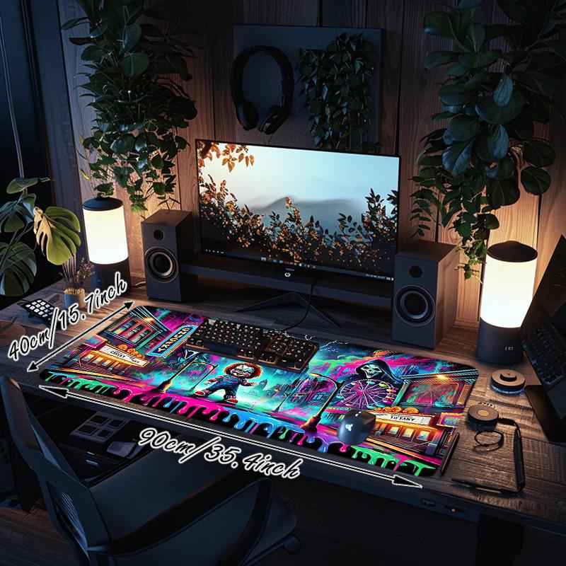 1Pc Cyberpunk Horror Circus Gaming Mouse Pad Keyboard Desk Mat Non-slip Rubber Lock Edge Waterproof Computer Mousepad for Office Home Decor S199