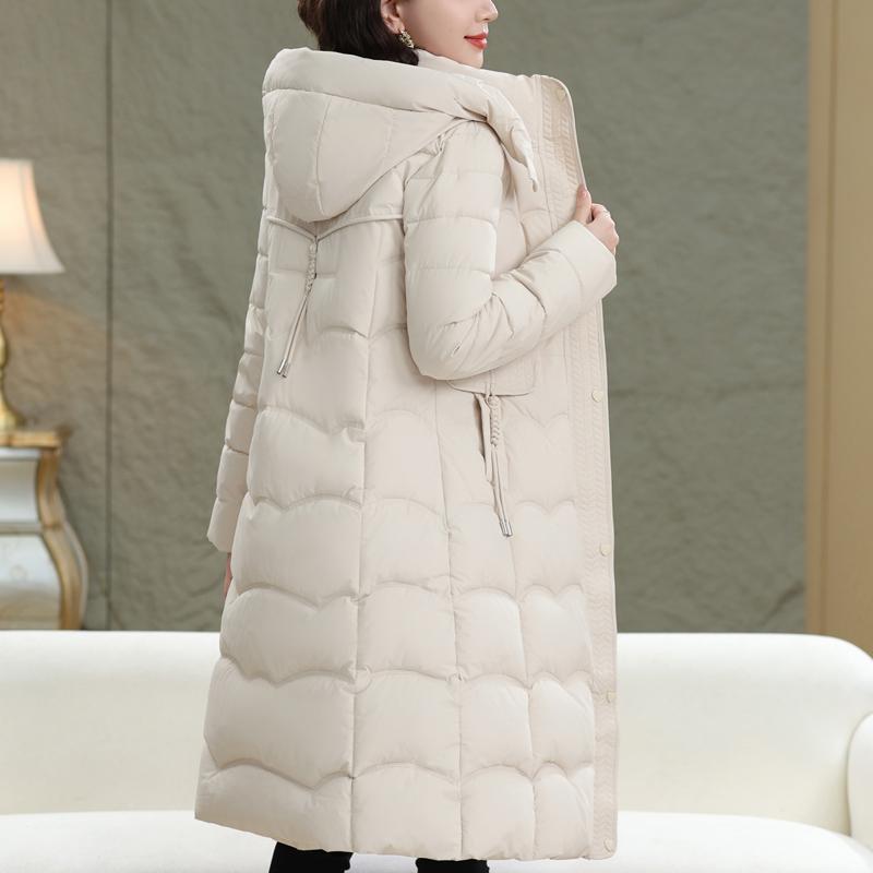 Μεγάλα Μεγέθη XL-5XL Μπουφάν Γυναικών Μέσης Ηλικίας Χειμωνιάτικα Μακριά Παρκά με Κουκούλα Χοντρά Ζεστά Κομψά Γυναικεία Μπουφάν