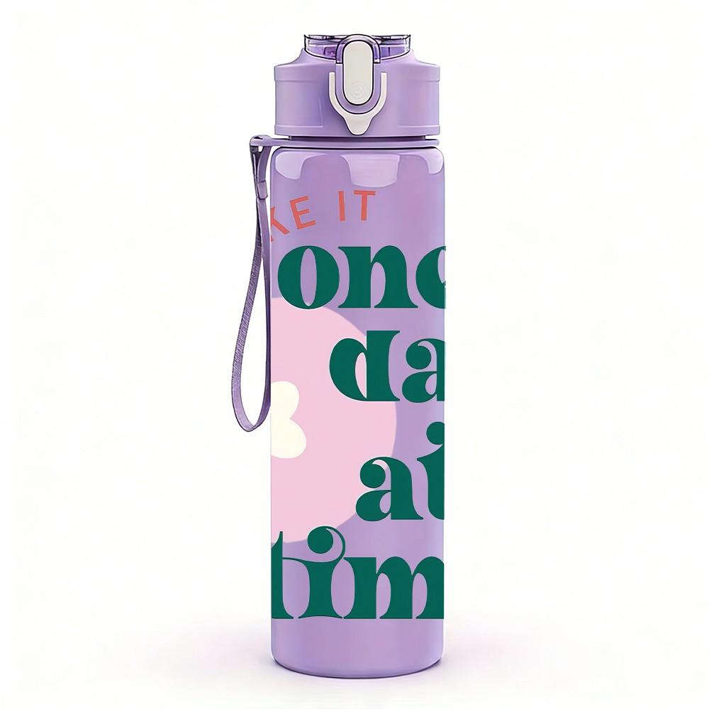 1PC Take It One Day At A Time Flower Lettering 750ml Color Plastic Sports Water Bottle Leakproof Flip Straw Lid Suitable for Sports Office Home Use