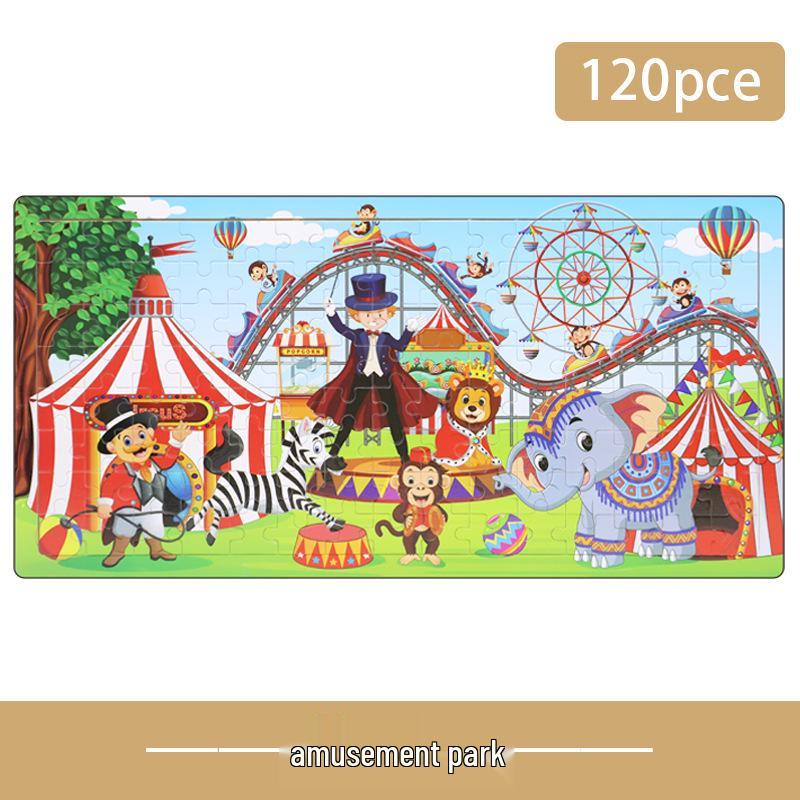 Wooden Animal Cartoon Jigsaw Puzzle Board - 30, 60, 98, 120-piece Toy for Early Childhood Education