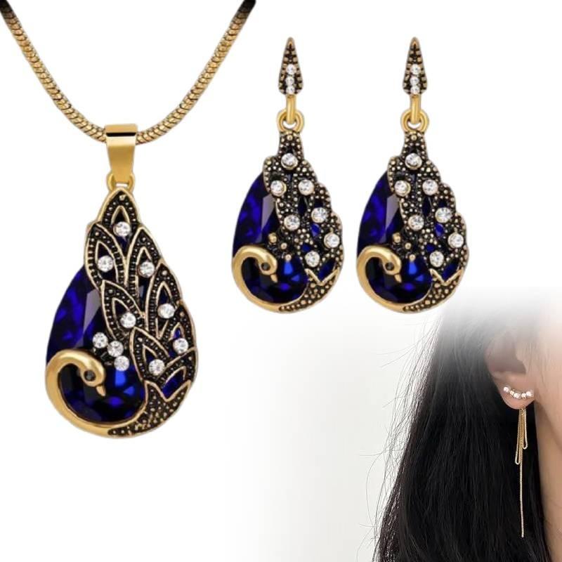 Exquisite European Vintage Peacock Jewelry Set Stunning Gemstone Necklace And Earrings