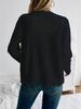2024 European & American Casual Pearl Round Neck Long Sleeve Black Cardigan Coat