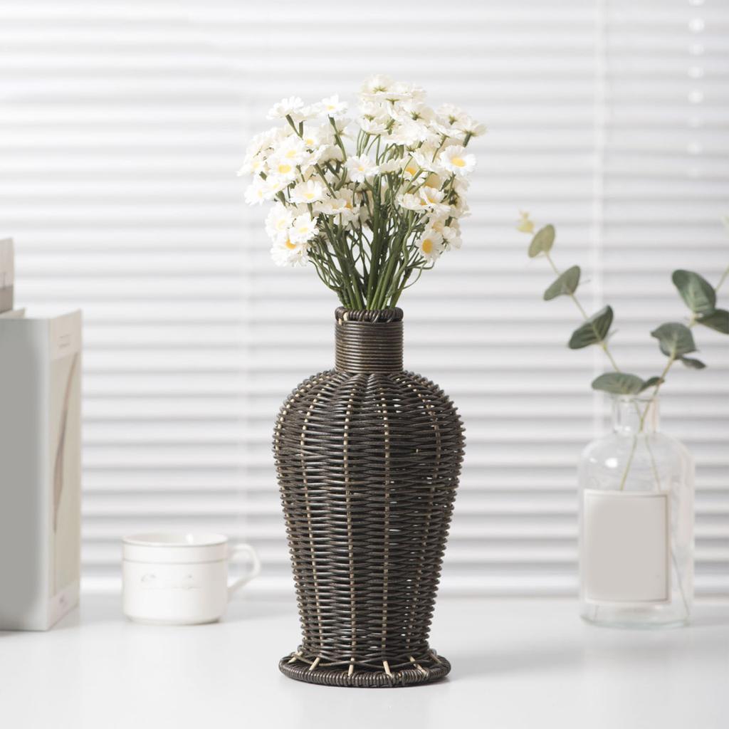 Farmhouses Vintage Faux Rattan Woven Flower Vase for Home Kitchen Imitation Wicker Florals Holder Container Table Decors