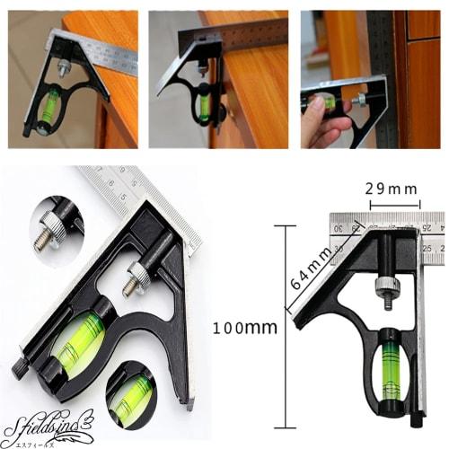 S.fields.inc 300mm Right Angle Ruler with Level, Stainless Steel Angle Ruler, Square Tool, Scribing Gauge