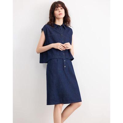 Women's Retro Faux Two-Piece Sleeveless Denim Dress