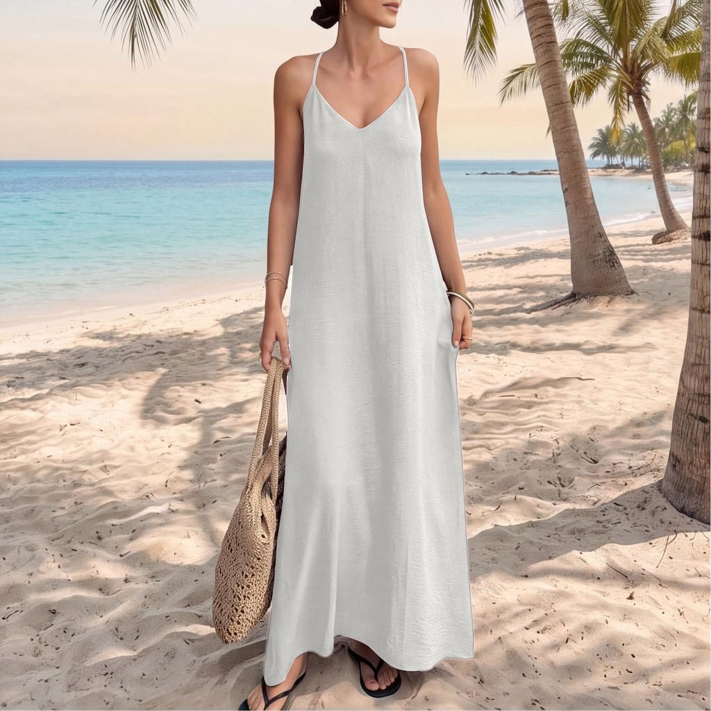 Ärmelloses Maxikleid für Damen Lässiger Lockere Passform Langes Sommerkleid Sommerkleider für Damen UK Damen Sommerkleider UK