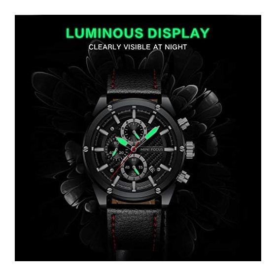 Men's Watch with Stopwatch Function Date Waterproof Quartz Stylish Simple Rating Casual Study Work Analog Leather Band Belt Ranking Brand (Black)