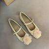 New Chinese flower gentle wind shallow mouth single shoes women's 2025 new square head French one-word buckle flat Mary Jane shoes