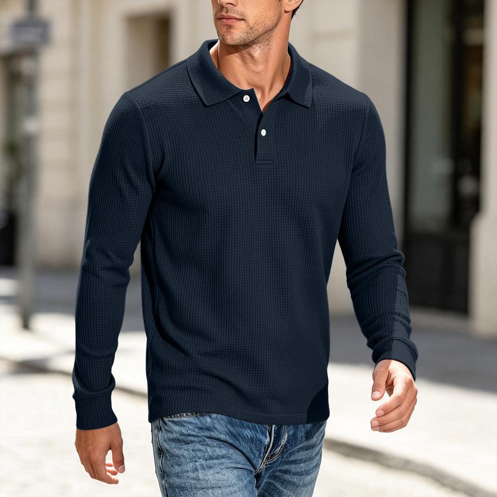 Men's Knit Long Sleeve Button-Up Shirt Casual Loose Fit Color
