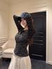 Women's Polka Dot Long Sleeve Slim Fit T-shirt, Round Neck Buttoned Base Layer for Autumn/Winter 2025