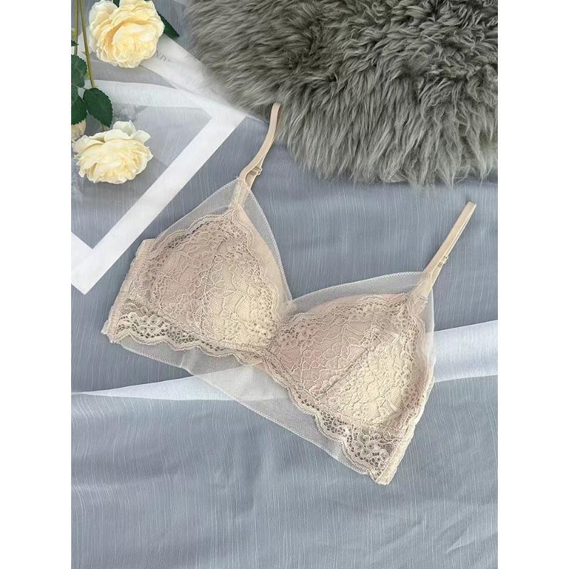 Women French Style Triangle Cup Lace Low Back Sexy Push Up Bra