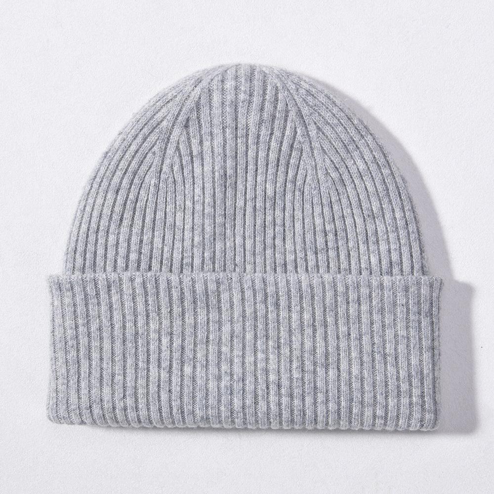 Solid Color% Wool Knitted Hat Classic Striped Double-layer Warm Autumn and Winter Men's and Women's Versatile Wool Hat