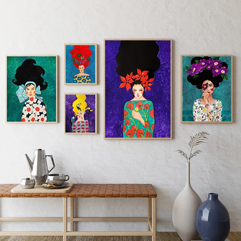 Abstrato Flor Mulher Menina Cabelo Moda Pôster Pintura em Tela Nordic Arte de Parede Imagem Para Sala de Estar Moderna Decoração de Casa