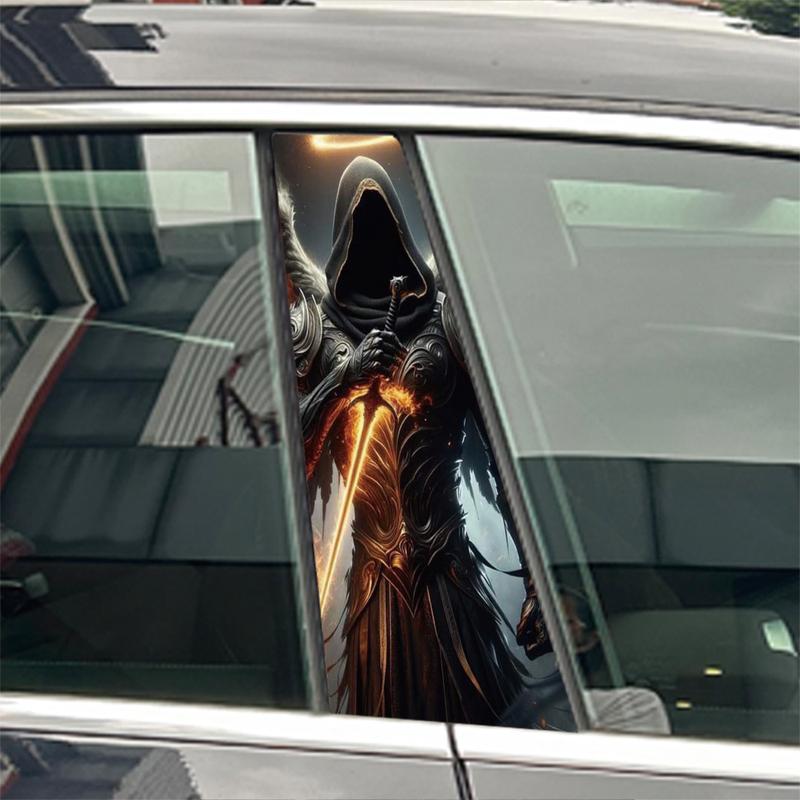 Devil Skeleton Samurai Skull Head Car B Pillar Sticker Waterproof Center Column Cover Scratches Sunscreen Car Accessories