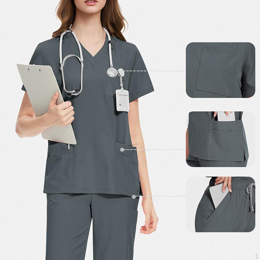 Unisex Scrubs Set Elastic Waist Modern Nurse Uniform for Women Men Beauty Salons