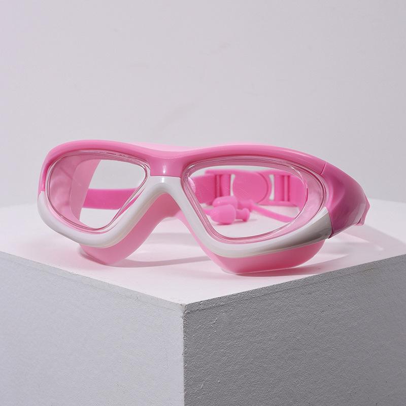 Kids' Waterproof Anti-Fog Swimming Goggles with Integrated Earplugs and Buckle for Boys and Girls
