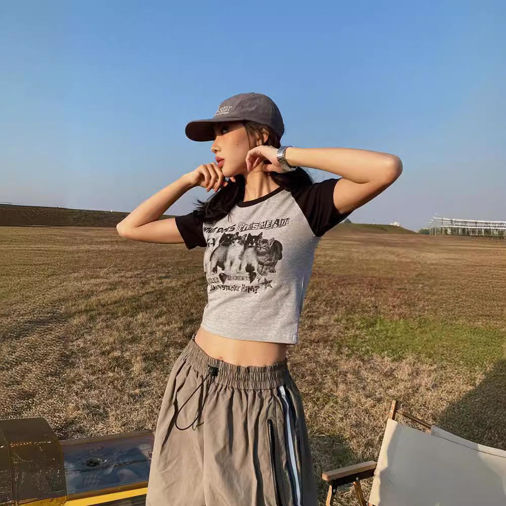 Women T-Shirt Y2k Print Slim Graphic Summer Korean Fashion Harajuku Streetwear