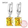 Square Genuine Blue Topaz Amethyst Citrine Garnet Created Sapphire Ruby Emerald 925 Silver Stud Earrings