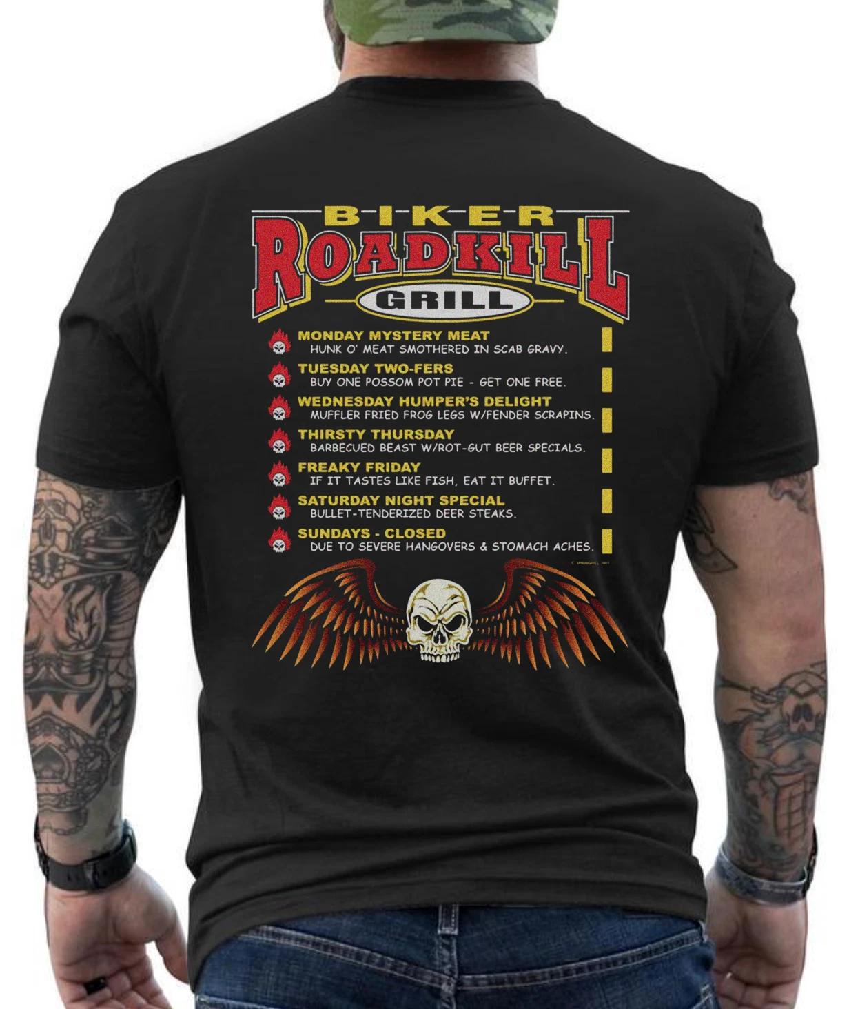 Biker Roadkill Grill Barbecue Skull Wings Funny Graphic Design T-Shirt M