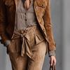 Europäische und amerikanische Damenbekleidung antiker brauner Reverskragen kurzer Mantel Herbst Werkzeugjacke vordere Schulter Stehkragen Jacke