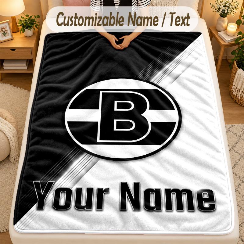 Flannel BlanketBorussia Mönchengladbach Custom Name Text Personalized Soft Warm Throw Blanket Home Decor Gift
