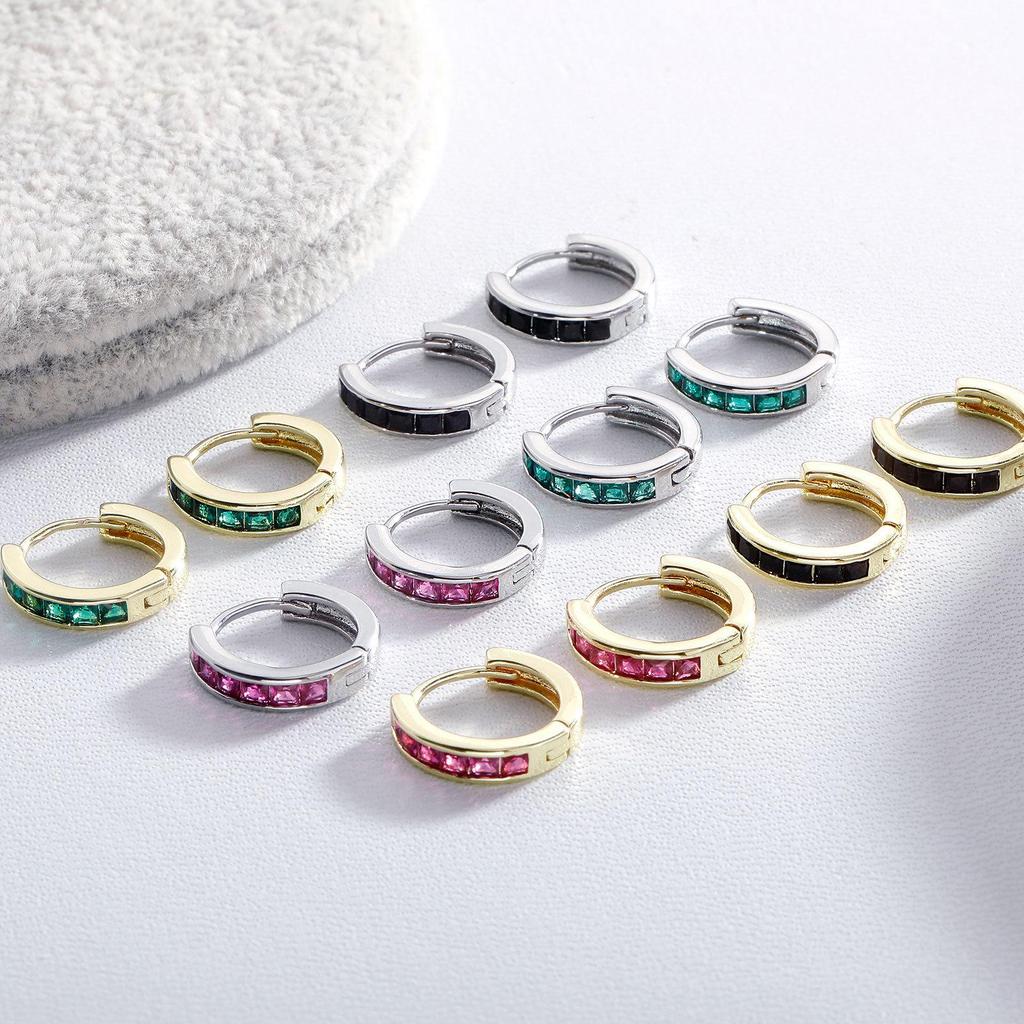 Colorful Square Diamond Stud Earrings: Autumn & Winter European American Fashion