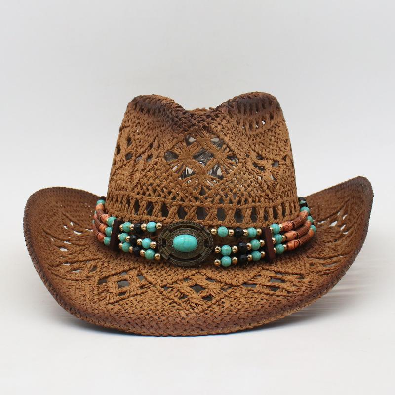 Cross-Border Malan Windproof Rope, Denim Straw Hat, European And American Retro Style, Western Denim Hat, Sunscreen, Hollow Jazz Top Hat