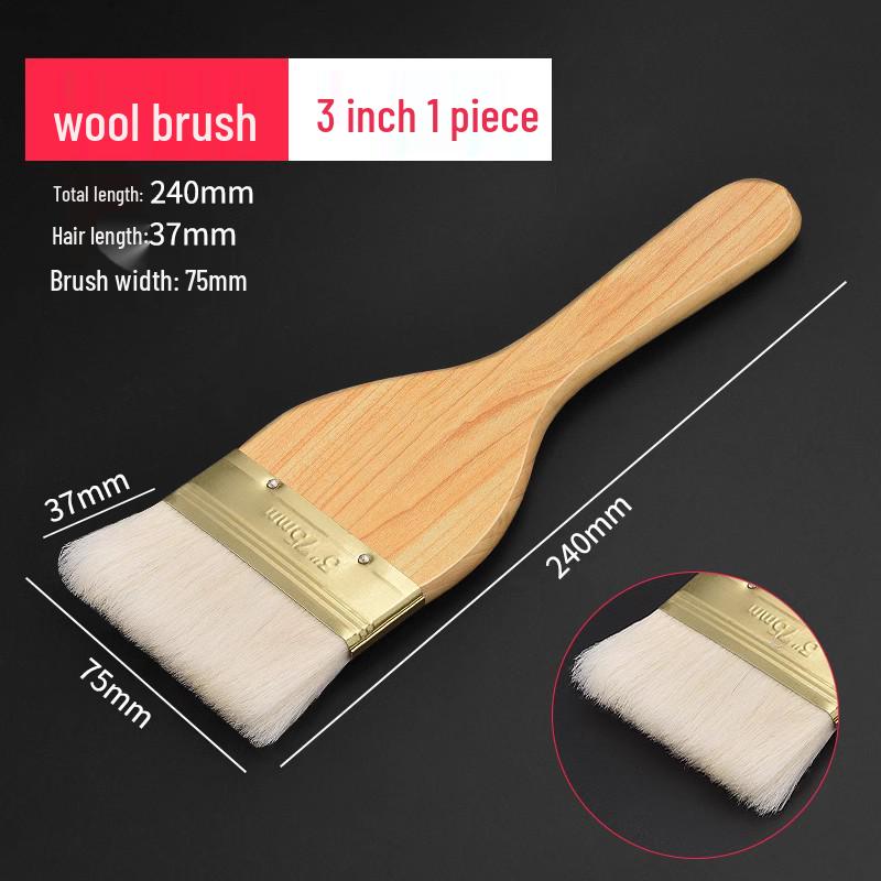 Wool-Latex Paint Brush with Wooden Handle, Soft Non-Shedding Bristles, Ideal for Wall Cleaning and Painting